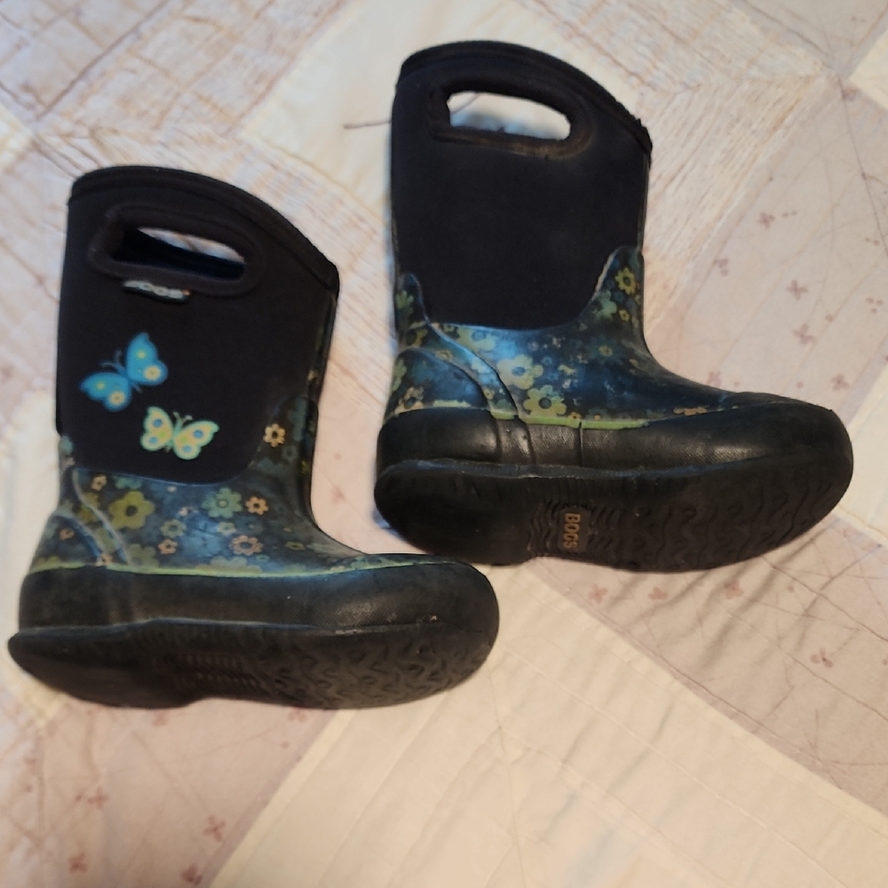 Bogs Kids' Black and Blue Butterfly Rain Boots
